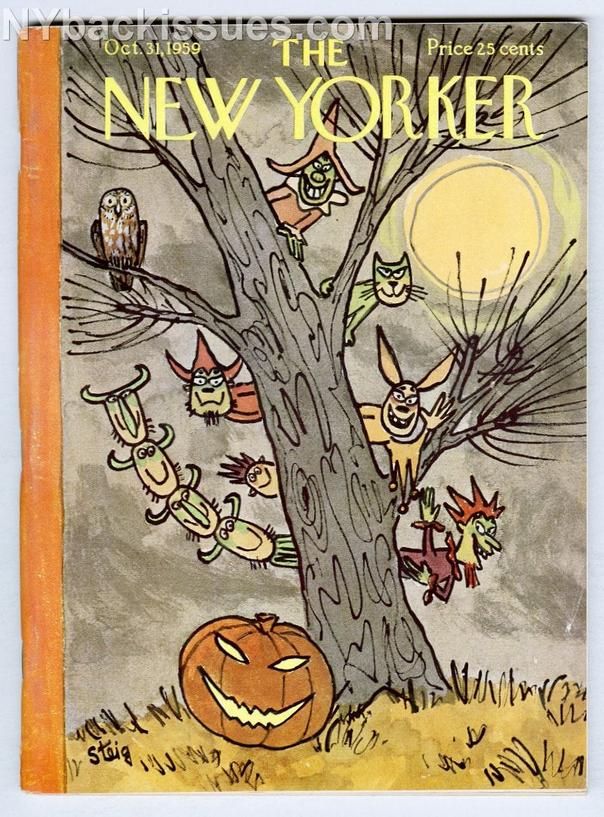 New Yorker magazine October 31 1959 Halloween pumpkin cat owl kids in costume