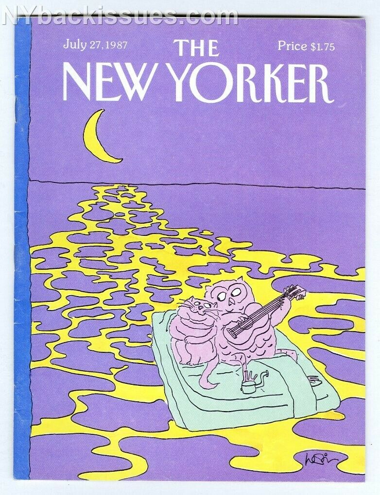 New Yorker magazine July 27 1987 owl & pussycat green boat purple night sky